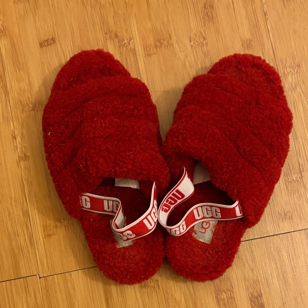 UGG Red Plush Slide Slippers